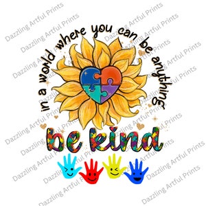 Be Kind PNG, Autism Awareness, Autism PNG, Autism Design, Western PNG, Western Design, Sublimation Design,Digital Download, Hand Drawn