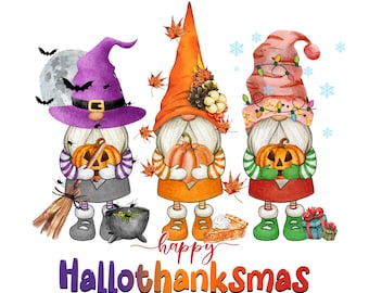 Happy Hallothanksmas PNG, Gnome Clipart, Fall PNG, Halloween png, Christmas PNG, Western Png, Instant Download, Sublimation Design