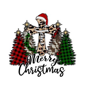Cross with Jesus, Buffalo Plaid Trees Merry Christmas, Cross Jesus PNG, Png file download Sublimation, Printable File
