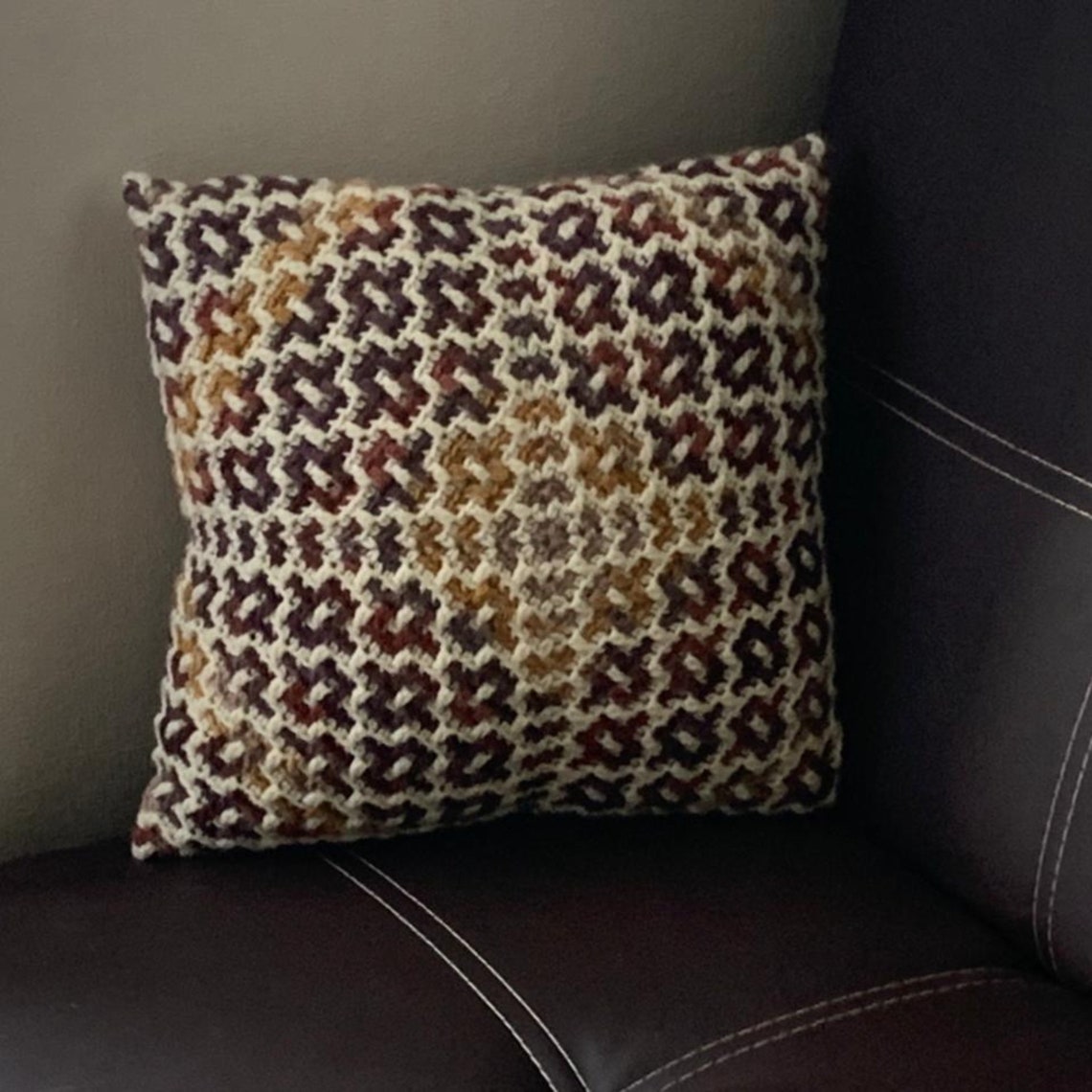 Mosaic Crochet Cushion Cover Tutorial Digital Download Etsy