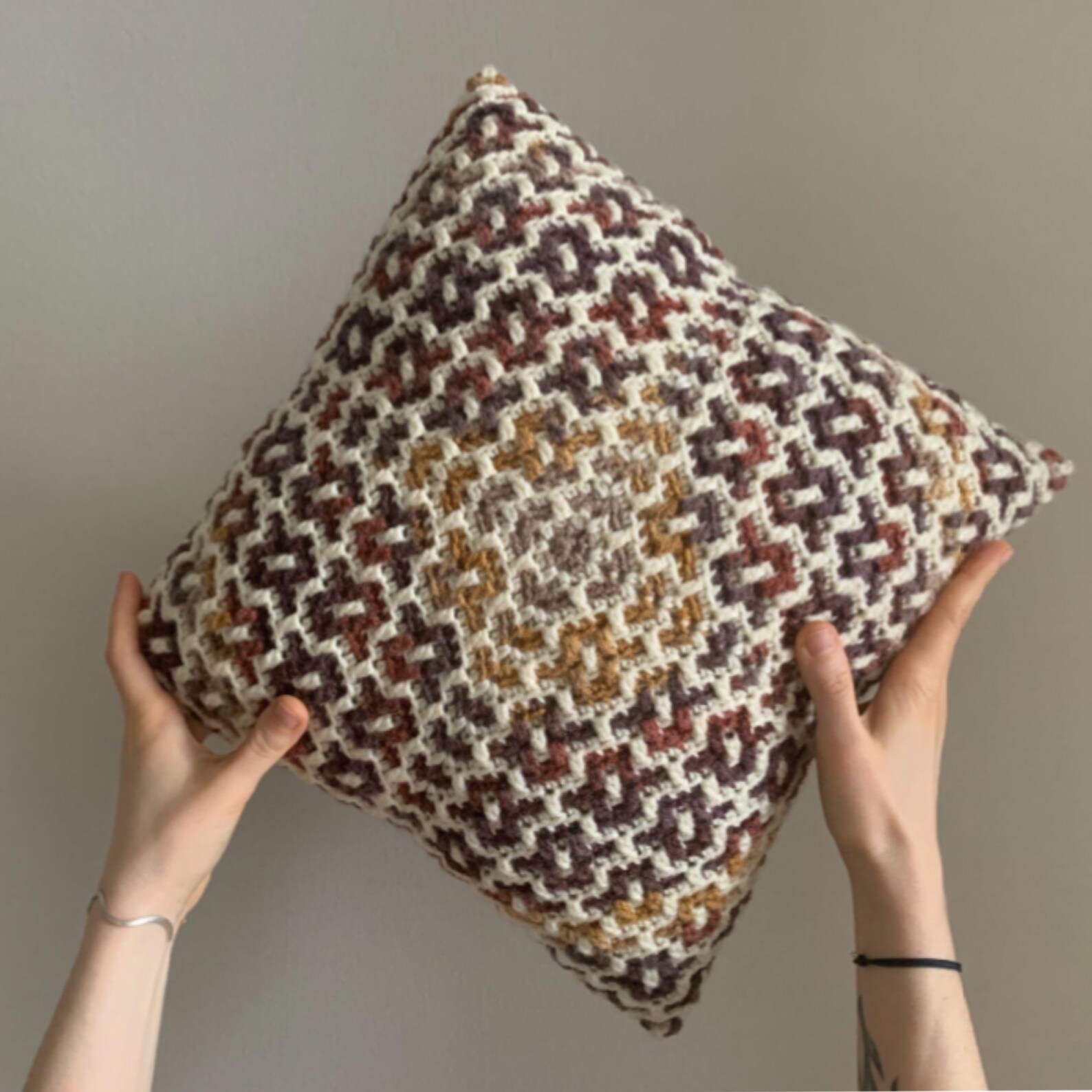 Mosaic Crochet Cushion Cover Tutorial Digital Download Etsy