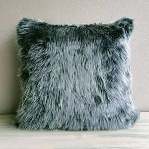 Gray faux fur pillow case, Fuzzy pillow, Throw pillow, Lumbar Pillow, Gray Cushion for home decor, 12 Colors