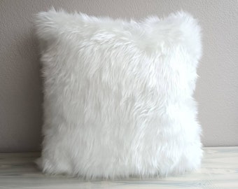 White Faux Fur Pillow Cover, furry pillow , pillow covers Custom Throw Cushion, ALL SIZE, 12 Color, both sides are the same fabric