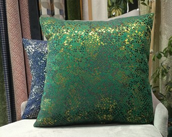 Funda de almohada de oro verde, funda de cojín euro sham de chenilla de piel de serpiente