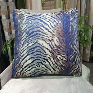 Blue Zebra pillow cover, modern elegant animal skin pattern pillow case, All size available