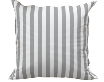 Housse de coussin rayée en coton blanc gris, housse de coussin extérieure, coussin rayé, tissu de coton, toutes tailles