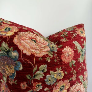 Floral Vintage Pillow Cover, Burgundy Rose Cushion, Tapestry rose Euro Sham pillow cover, ALL size