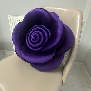 Purple Velvet flower pillow, Throw velvet fabric Pillow, Decorative cushion Pillow, purple flower decor, gift for her, 3d pillow
