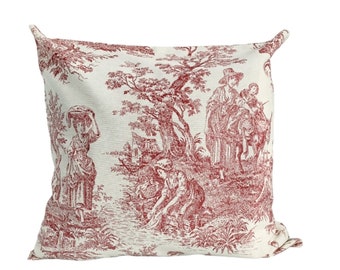 Toile de jouy pillow cover, burgundy cotton throw pillow case, home decor pillow, 16x16, 20x20, 22x22, ALL SIZE