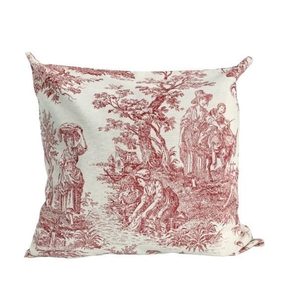 Toile de jouy pillow cover, burgundy cotton throw pillow case, home decor pillow, 16x16, 20x20, 22x22, ALL SIZE