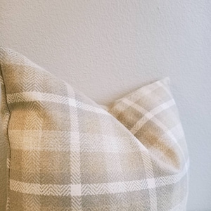 Plaid Linen Pillow Cover, Farmhouse Cushion, Euro Sham pillow cover, White Beige Brown check pillow cover,Custom size