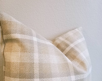 Plaid Linen Pillow Cover, Farmhouse Cushion, Euro Sham pillow cover, White Beige Brown check pillow cover,Custom size