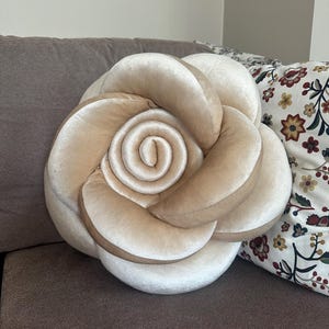 Beige Velvet flower pillow, Throw velvet Pillow, Decorative cushion Pillow, beige flower decor, light brown home decor,brown rose pillow