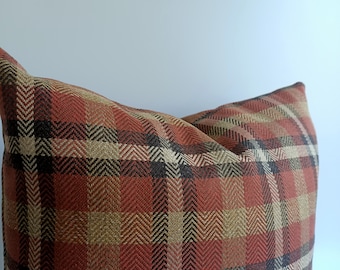 Terracotta Plaid pillow cover,Decorative throw pillow case, Camel Plaid Euro Sham Cover,Woven Linen Fabric,Farmhouse Pillow Cover,ALL SIZE