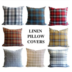 Plaid Throw Pillow case, Linen Pillow Covers, Euro Sham Pillow, Minimalist Pillow Cover, Windowpane Pillow, All size,20x20,16x16,18x18