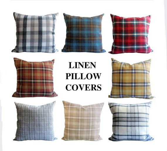 Plaid Throw Pillow case, Linen Pillow Covers, Euro Sham Pillow, Minimalist Pillow Cover, Windowpane Pillow, All size,20x20,16x16,18x18