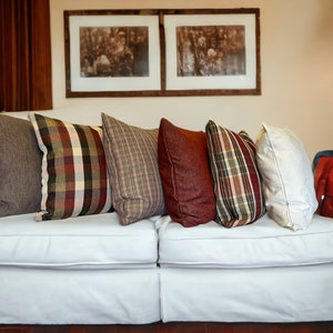 Housse d’oreiller en lin à carreaux, coussin de ferme, housse d’oreiller en terre cuite Euro Sham, housse d’oreiller à carreaux, housse d’oreiller à rayures pin, taille personnalisée