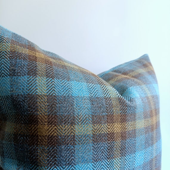 Blue Plaid Pillow Covers, Check pillow, Farmhouse Pillow Covers, Blue cushions | All Sizes