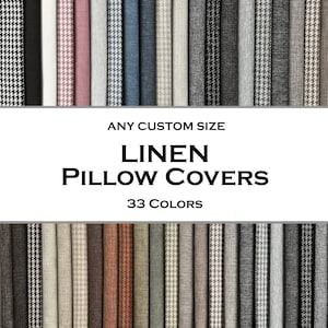 Linen pillow case, Houndstooth Lumbar cushion case for bedroom, living room, sofa, couch, Euro sham, 33 colors