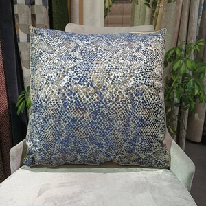 Snake skin blue gold pillow cover, Python chenille throw pillow case, luxury home decor- Custom size