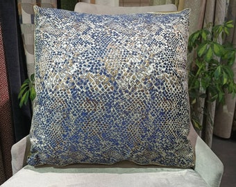 スネークスキンブルーゴールド枕カバー、パイソンシェニールスローピローケース、高級ホームデコレーション - カスタムサイズ