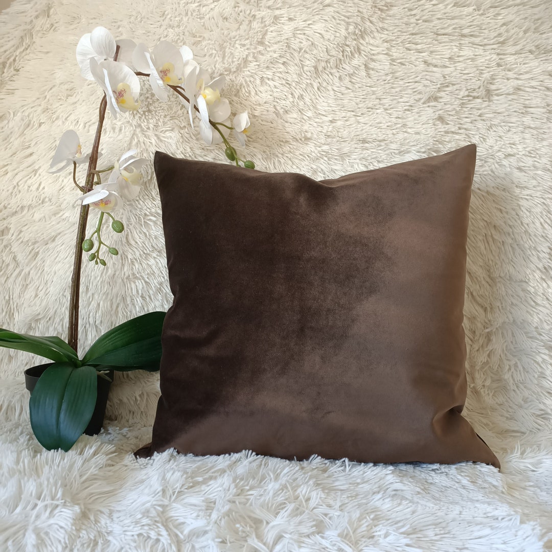 Dark Brown Cotton Velvet Pillow Case, Brown Pillow Cover for Bedroom ...