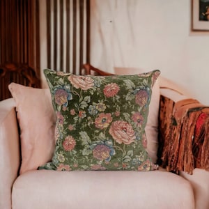 Groene geweven vintage kussensloop, kussenhoes met bloementapijt, decokussenhoes, elk aangepast formaat