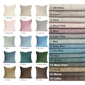 LINEN pillow case, linen throw pillow cover, solid linen cushion for Euro Sham, Living room,Couch, 39 colors, All Sizes, 18x18 20x20, 22x22