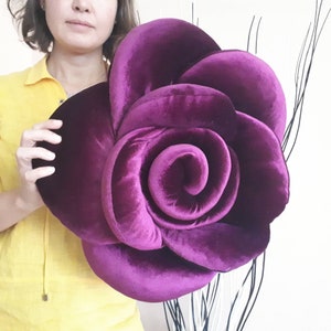 Purple Velvet flower pillow, Throw velvet fabric Pillow, Decorative cushion Pillow, purple flower decor, gift for her, 3d pillow