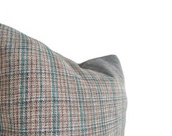 Fundas de almohada de tiro de lino, funda de almohada de rayas beige menta de cualquier tamaño, funda de almohada de lino tejido para decoración del hogar, Euro Sham, sofá, funda de almohada