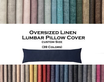 LINEN Lumbar pillow case, linen throw pillow, solid linen cushion for Euro Sham, Living room,Couch, 39 colors, All Custom Sizes
