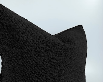 Black boucle pillow case, soft textured boucle cushion, Black Bouclé Euro Sham Cover, All custom size