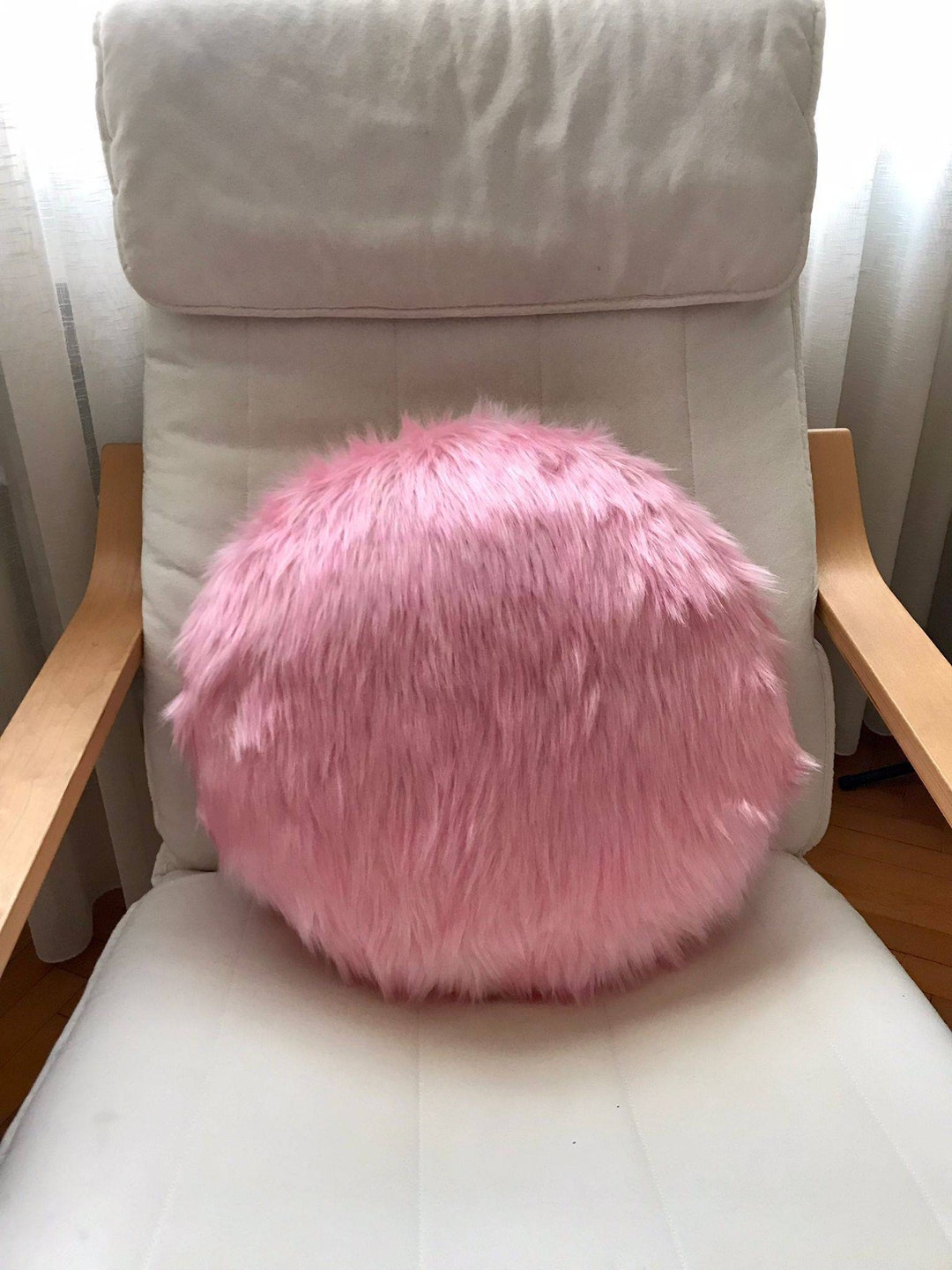 Pink Round Faux Fur Pillow Cover Furry Pillow Custom Throw Etsy