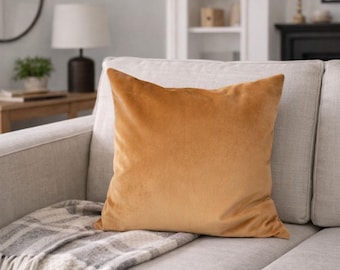 Camel Cotton Velvet Pillow Case, Beige Home Decor Throw Pillow, Custom size, Camel couch, sofa, euro sham, pillow cover