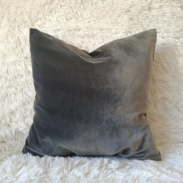 Gray velvet pillow case,  Grey Throw Pillow Covers, Throw Cushion, Throw Square Pillow cover, Home Sofa Decor