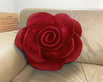 Red Velvet flower pillow, Throw velvet Pillow, Red cushion for living room, bedroom, sofa couch cushion, designer pillow