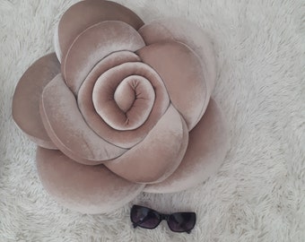 Beige Velvet flower pillow, Throw velvet Pillow, Decorative cushion Pillow, beige flower decor, light brown home decor,brown rose pillow