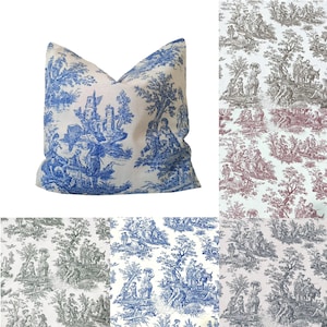 Toile de jouy pillow case, blue vintage throw pillow covers, 16x16, 20x20, 18x18, euro sham home decor, ALL SIZE -5 Colors