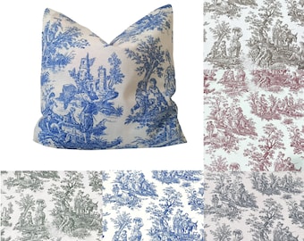 Toile de jouy pillow case, blue vintage throw pillow covers, 16x16, 20x20, 18x18, euro sham home decor, ALL SIZE -5 Colors