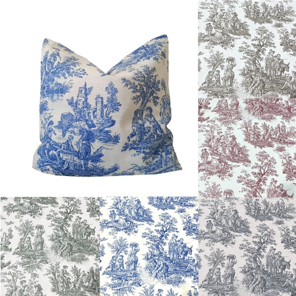 Toile de jouy pillow case, blue vintage throw pillow covers, 16x16, 20x20, 18x18, euro sham home decor, ALL SIZE