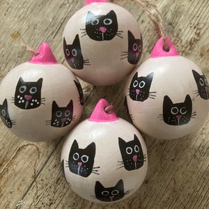 Cats! Hanging ceramic baubles. Hand painted & glazed. Christmas quirky feline