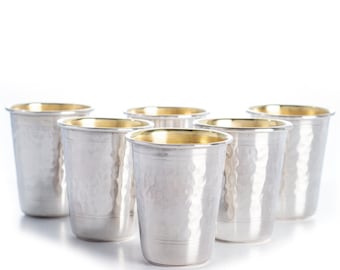 Sterling Silver Liquor Cup, Mini Cup, Hand Hammered Cup, Gold Coating, Shabbat Judaica, Jewish Wedding & Holiday Gift