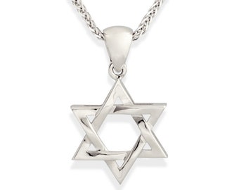 Pequeña estrella de David de oro blanco, colgante de estrella de David pequeña, estrella de David tejida en oro blanco de 14 k, estrella de David 3D, estrella judía Magen David
