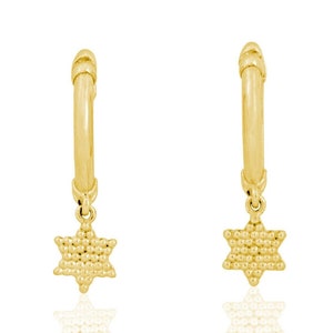 14k gold Star of David (Magen David) earrings elegant 14k gold and diamond huggie hoop earrings Pure gold earrings,Star of David 14k gold