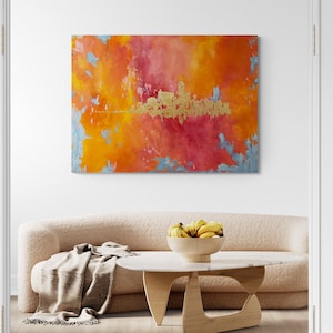 Modern Abstract Gold Jerusalem Rolled Canvas Print, Modern Home Design Gift For Jewish Home, Modern Jewish Art, Israeli Oil Painting Gift