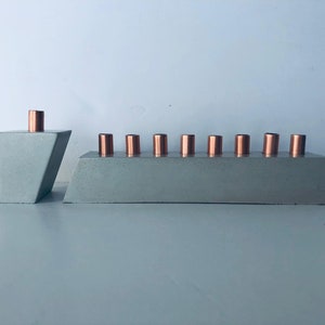 Menorah concrete Hanukkiah is meticulously handcrafted branches are made out of concrete and use candles and alike Hanukkah modern gifts image 1