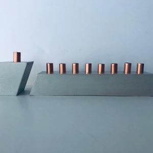 Menorah concrete Hanukkiah is meticulously handcrafted branches are made out of concrete and  use candles and  alike  Hanukkah modern gifts