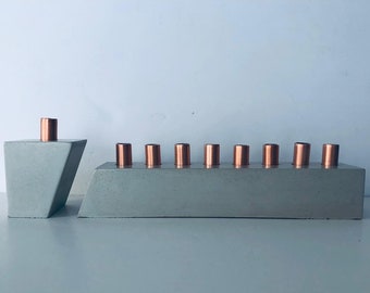 Menorah concrete Hanukkiah is meticulously handcrafted branches are made out of concrete and  use candles and  alike  Hanukkah modern gifts