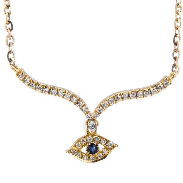 Meaningful and stunning evil eye diamond and 14k gold necklace wing shape evil eye gold 14K necklaces  meaningful gift for Charm Necklaces