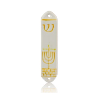 Ceramic Mezuzah Case with Painting of Menorah